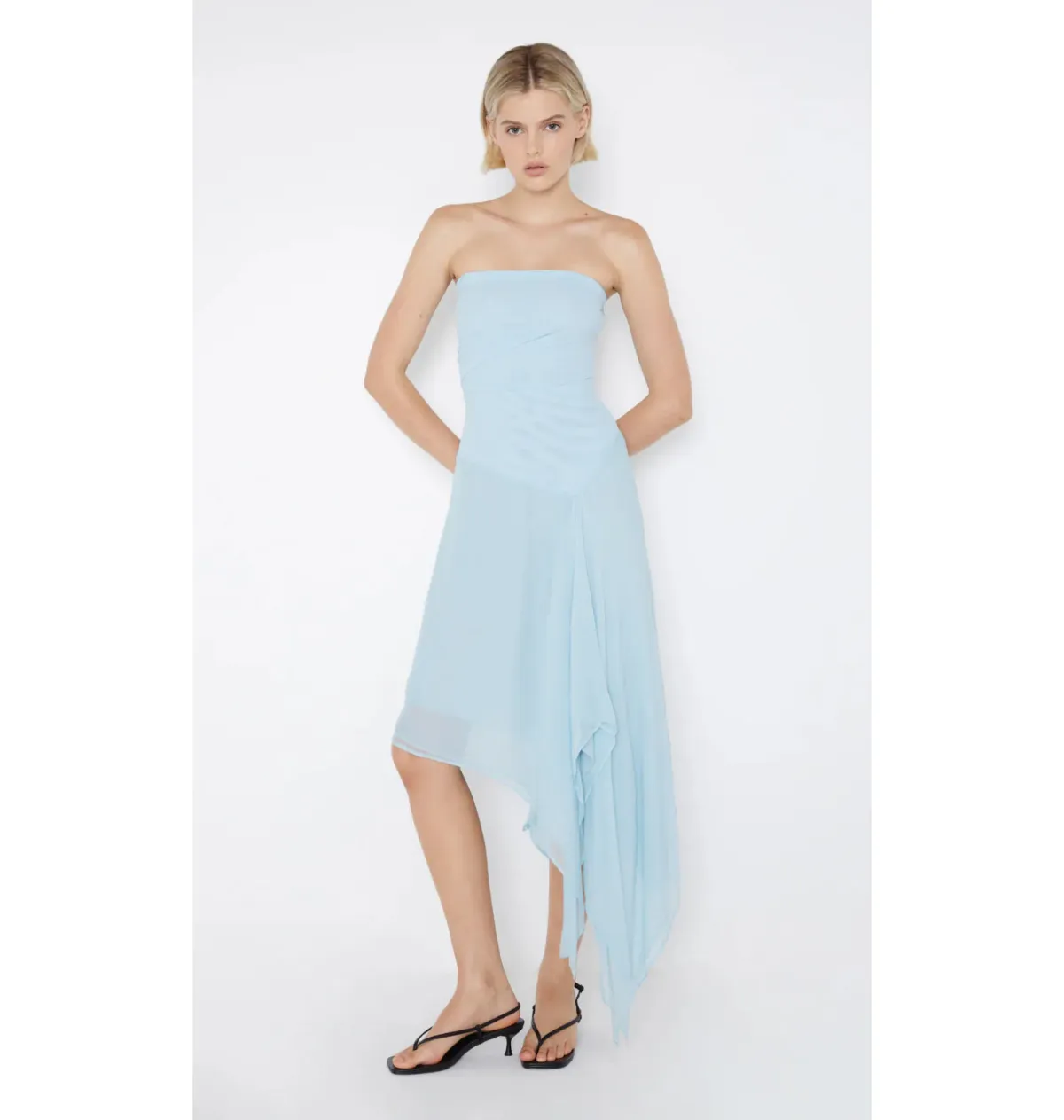 Bec & Bridge Elzette Strapless Midi Dress in Dolphin Blue Size AU 8 for rent on The Volte - main image