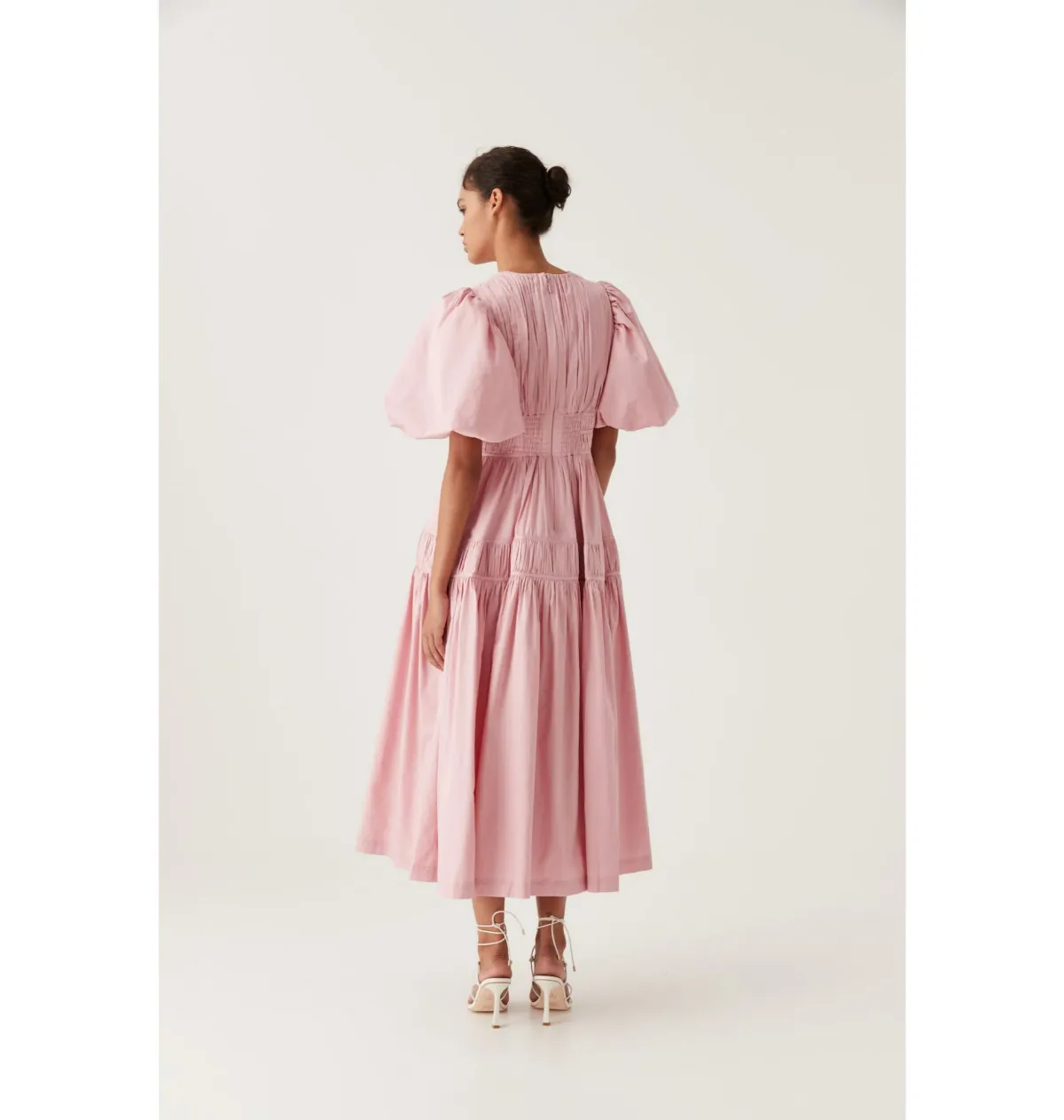 Aje Fallingwater Gathered Midi Dress Chalk Pink Size AU 6 - Image 4