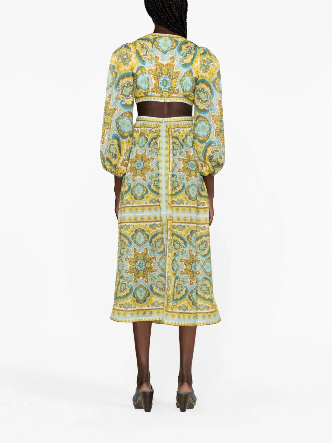 Zimmermann Halcyon Tie Front Midi Dress Blue/Yellow Paisley Size 1 / AU 10 for rent on The Volte - main image