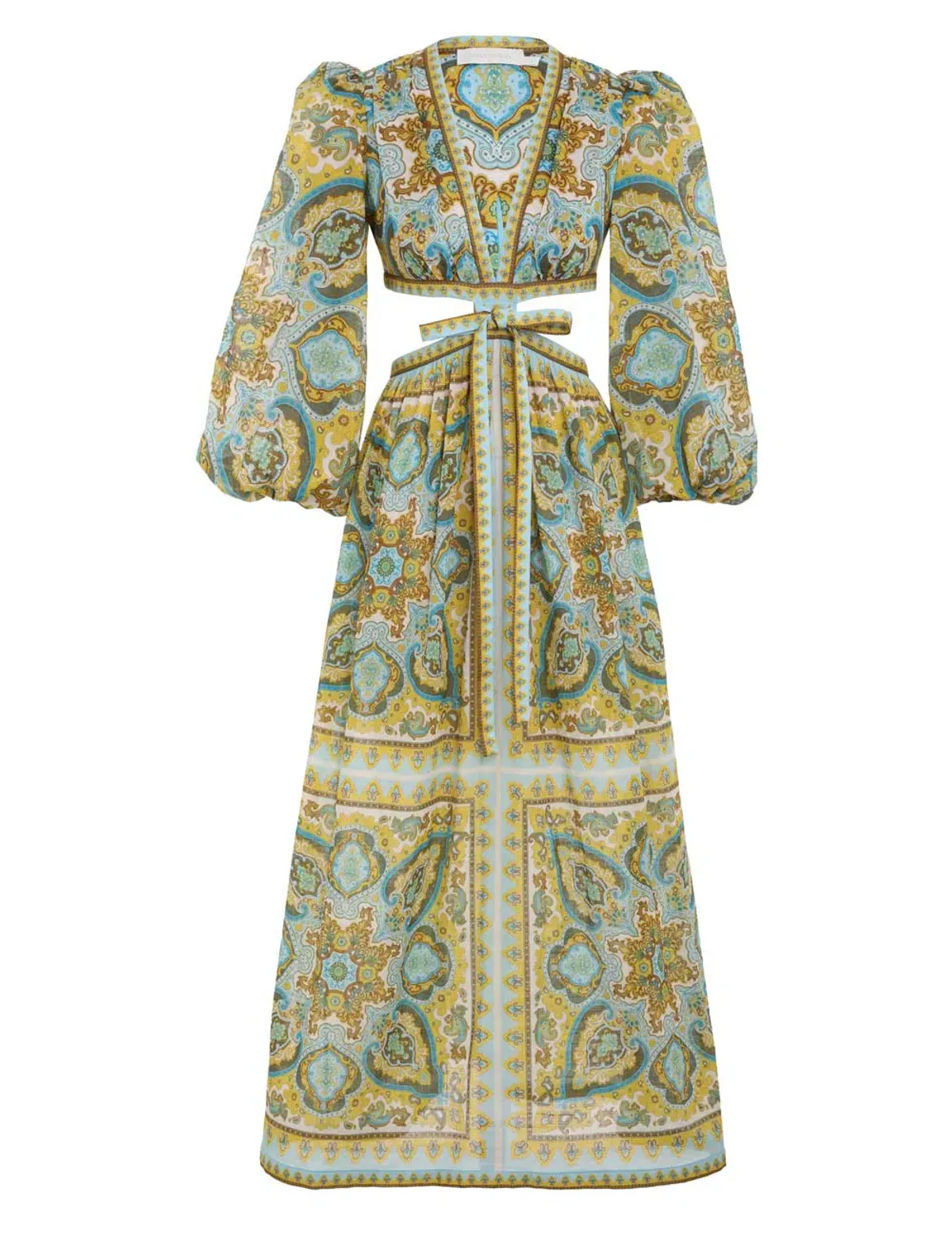 Zimmermann Halcyon Tie Front Midi Dress Blue/Yellow Paisley Size 1 / AU 10 - Image 5