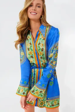 Alemais Linda Satin Mini Dress Blue Floral Size 14 for rent on The Volte - image 1