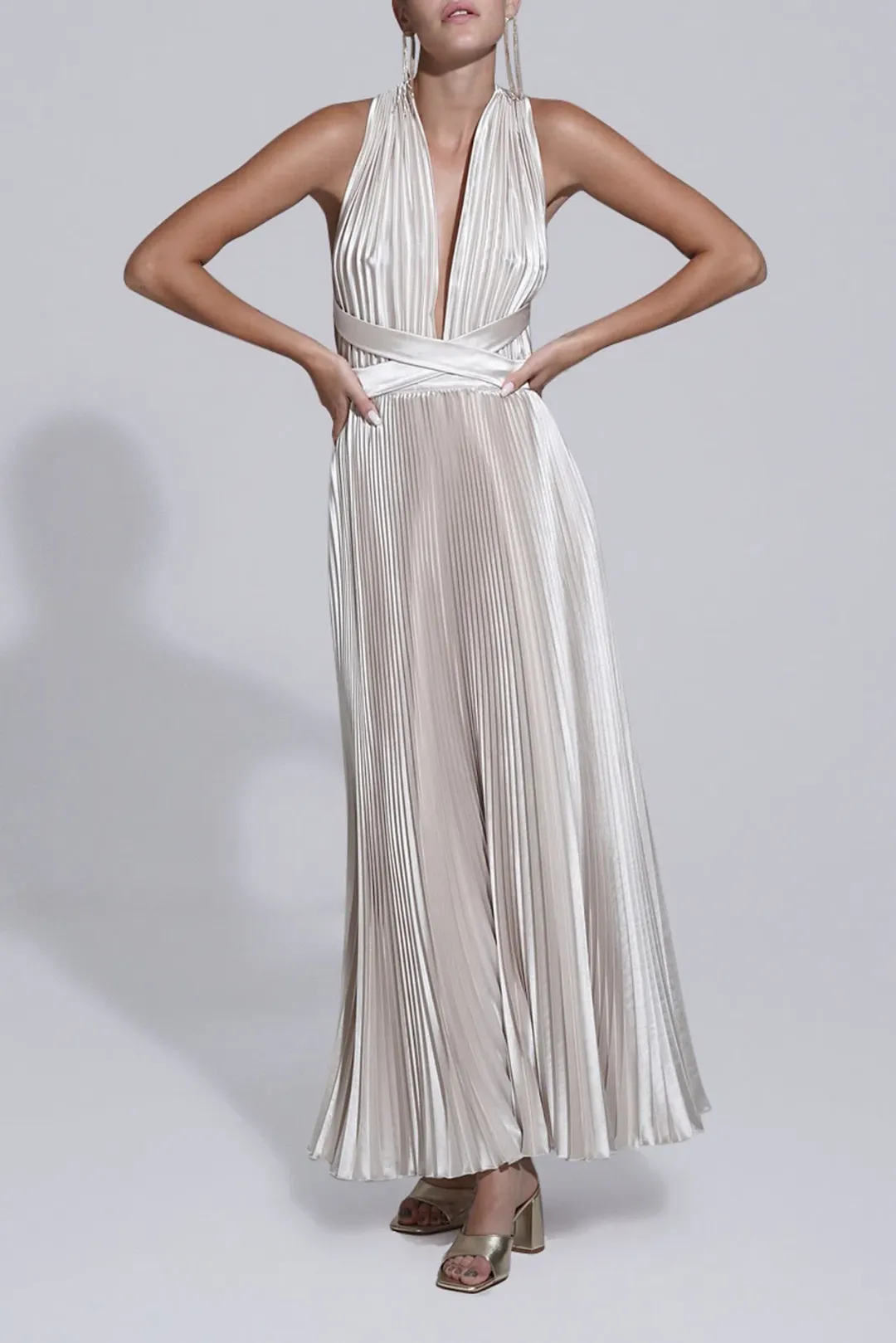 L’Idee Moderniste Midi Gown Champagne Size 10 for rent on The Volte - main image