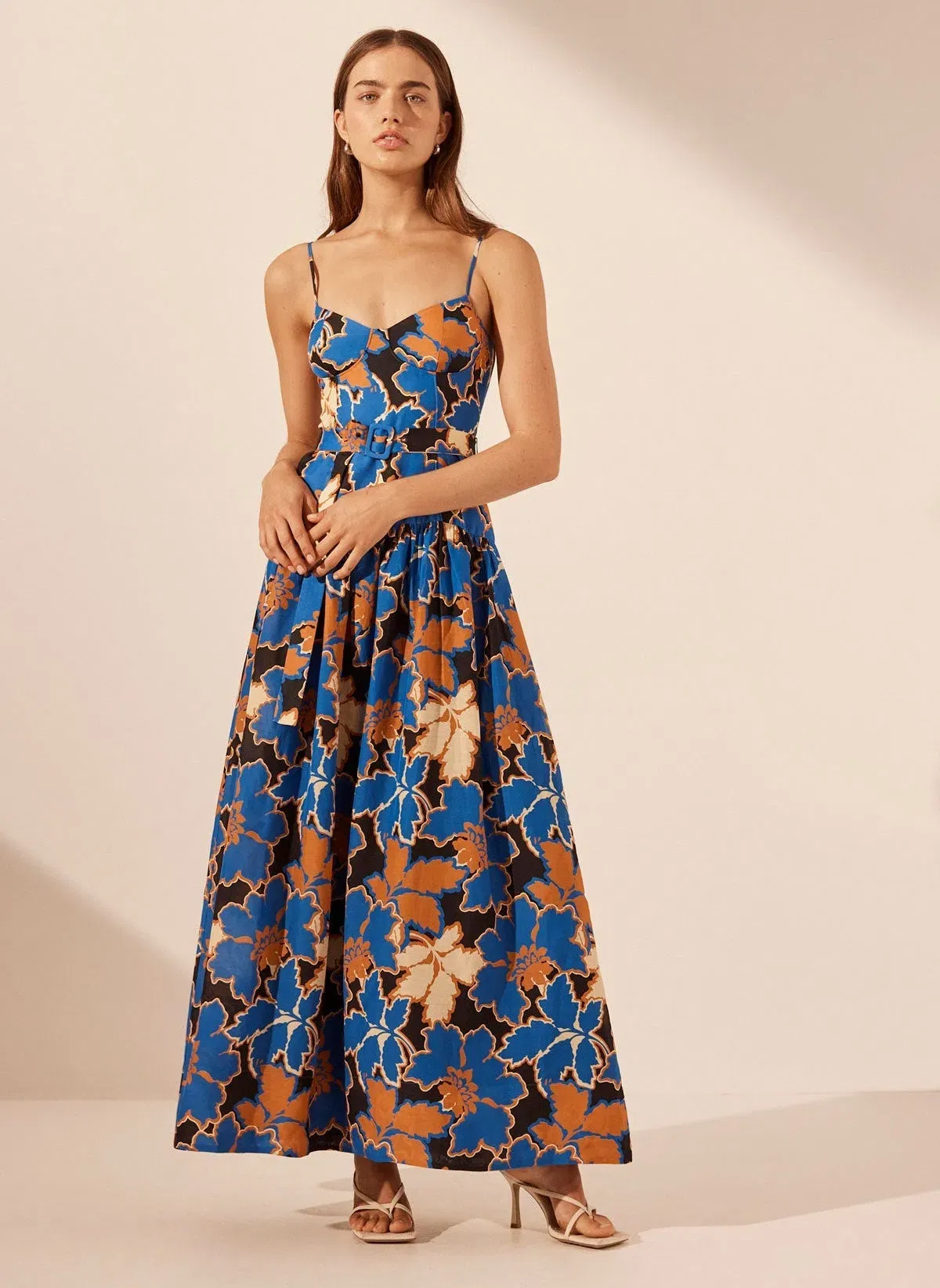 Shona Joy Karla Panelled Bustier Maxi Dress Strong Blue/Multi Size 8 for rent on The Volte - main image