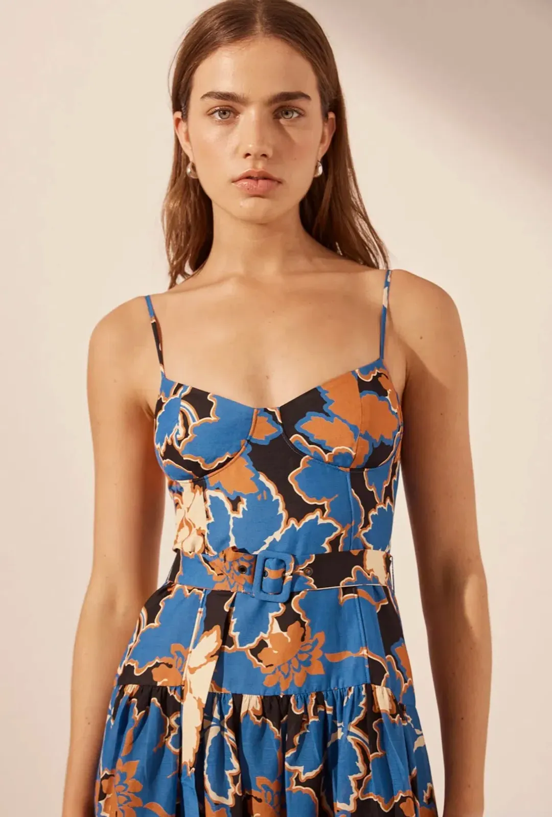 Shona Joy Karla Panelled Bustier Maxi Dress Strong Blue/Multi Size 8 for rent on The Volte - main image