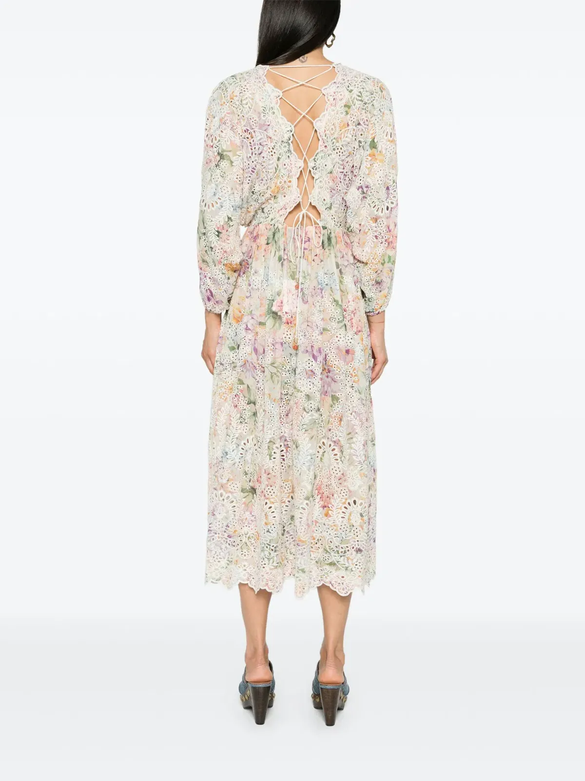 Zimmermann Halliday Embroidered Midi Dress Multi Watercolour Floral Size 1 / AU 10 - Image 2