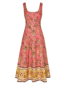 Zimmermann Junie Cut Out Midi Dress Pink/Gold Floral Size 1 / AU 10 for rent on The Volte - image 1