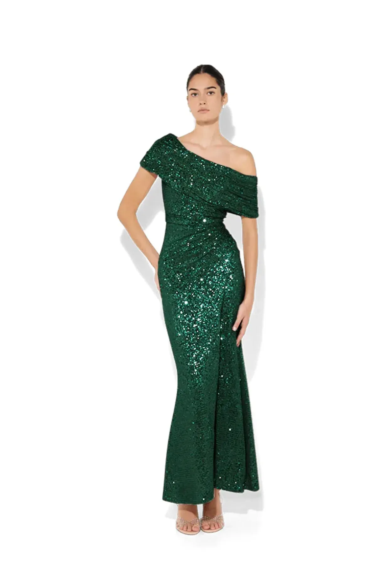 Montique Grace Sequin Gown Emerald Size 10 for rent on The Volte - main image