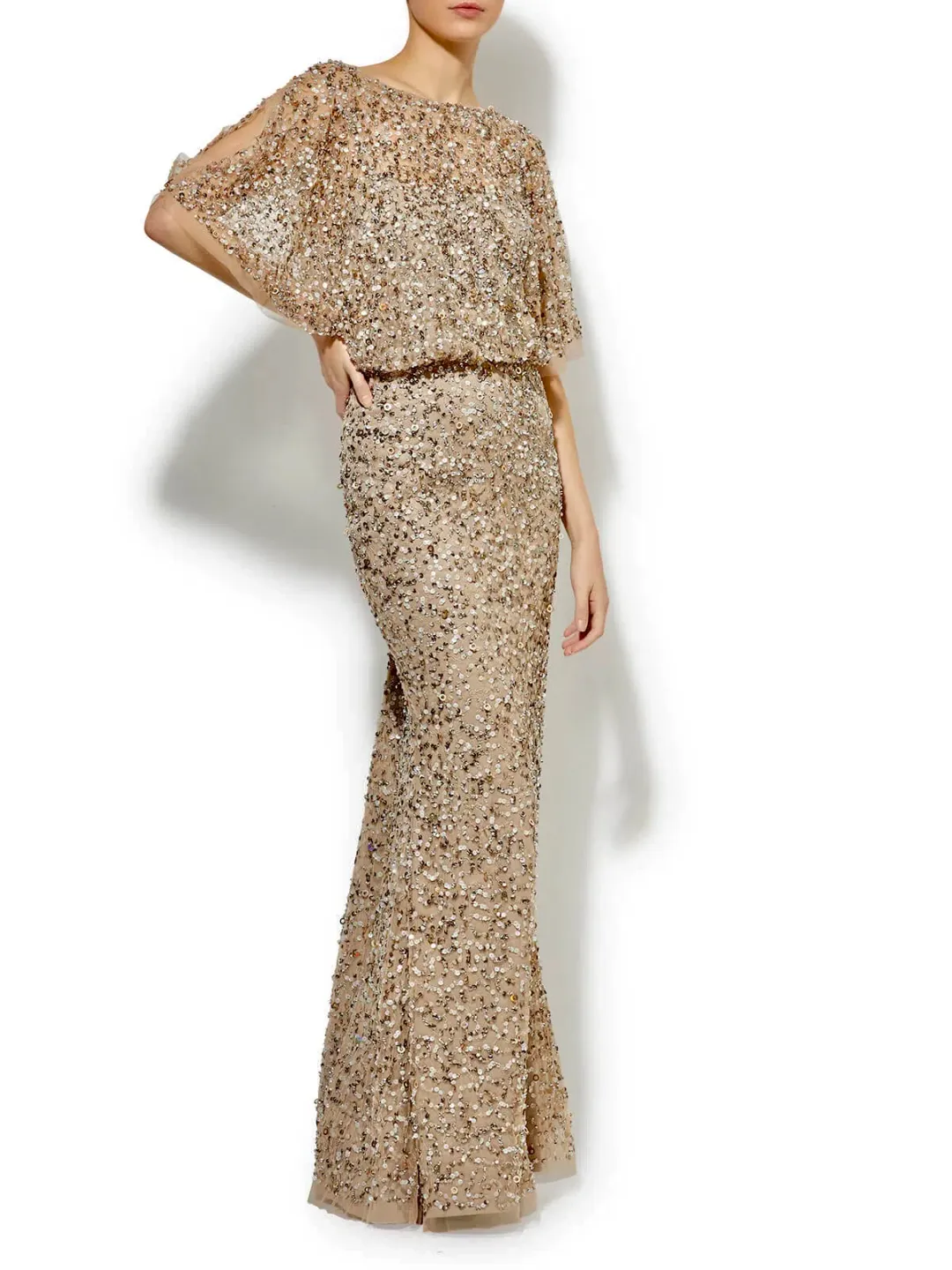 Montique Mimi Hand Beaded Sequin Gown Nude Size 8 for rent on The Volte - main image