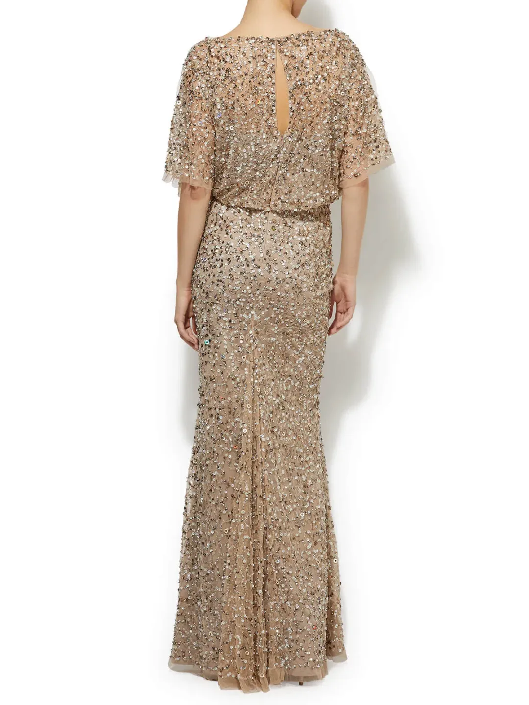 Montique Mimi Hand Beaded Sequin Gown Nude Size 8 for rent on The Volte - main image