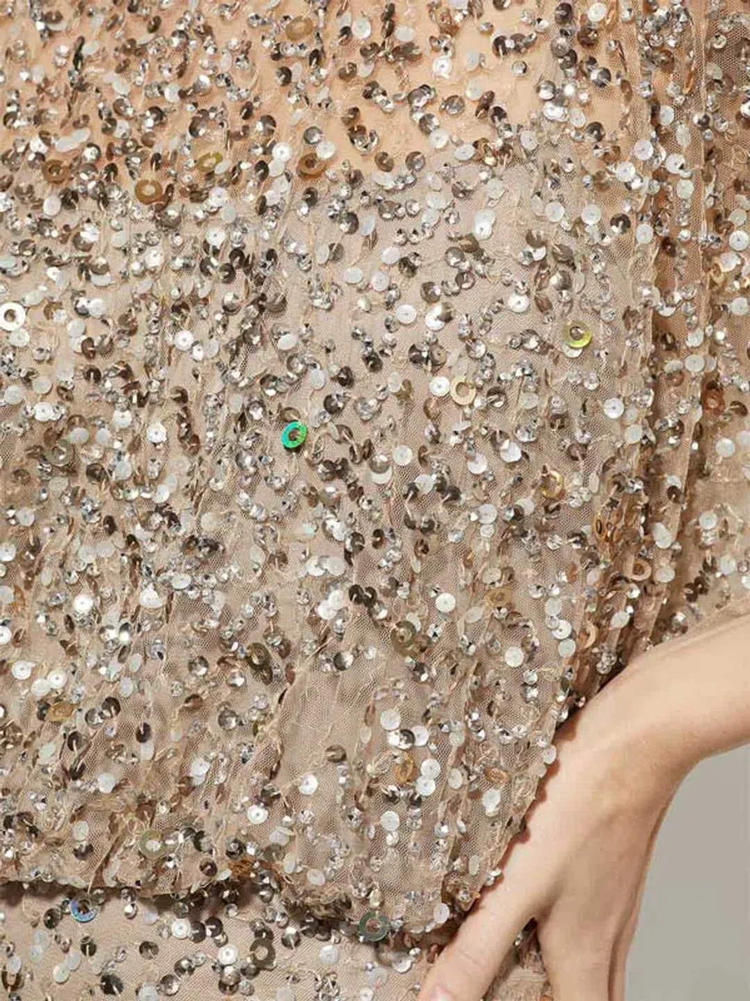 Montique Mimi Hand Beaded Sequin Gown Nude Size 8 for rent on The Volte - main image