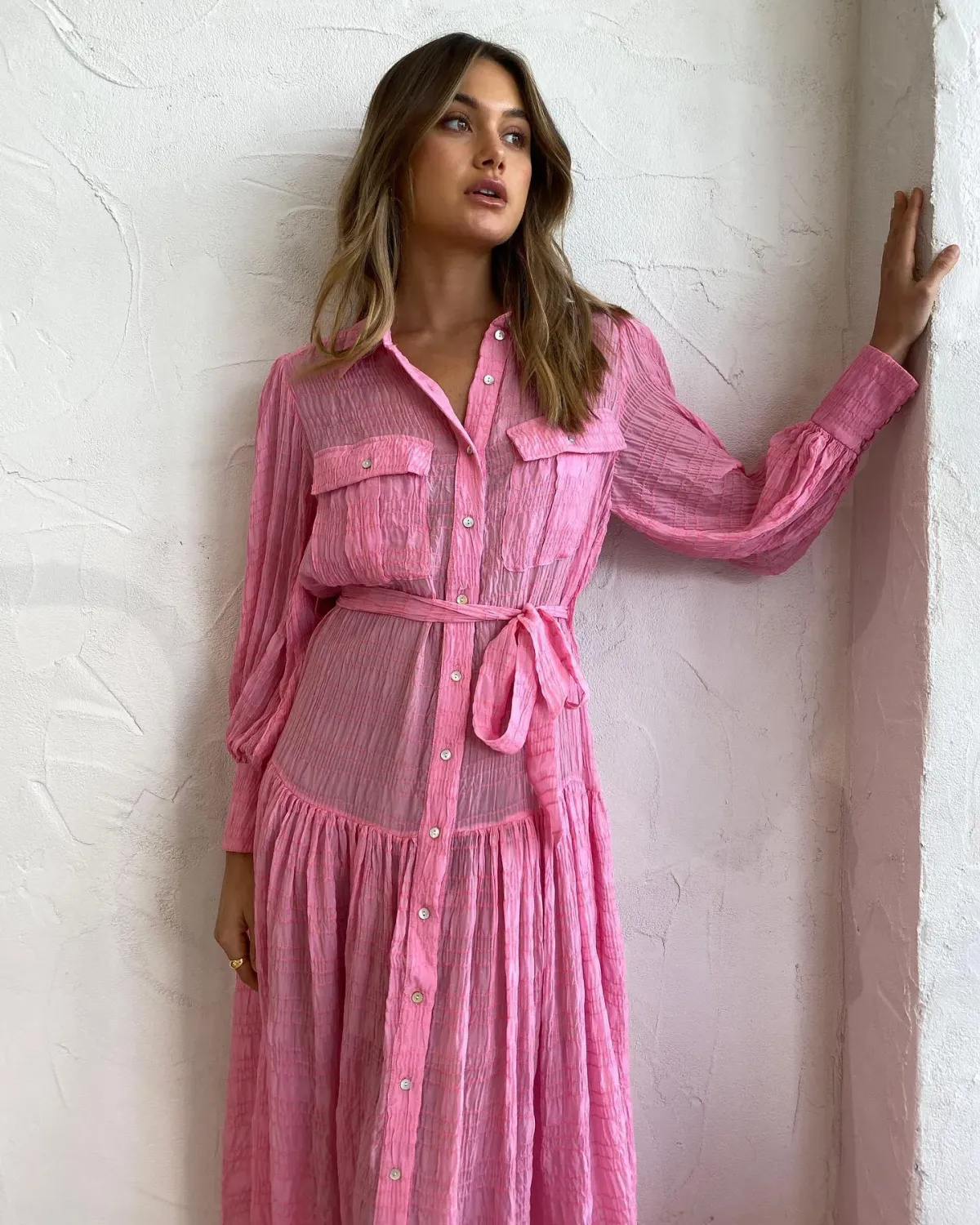 Alemais Antonella Silk Embroidered Shirt Maxi Dress Pink Size 6 AU - Image 1