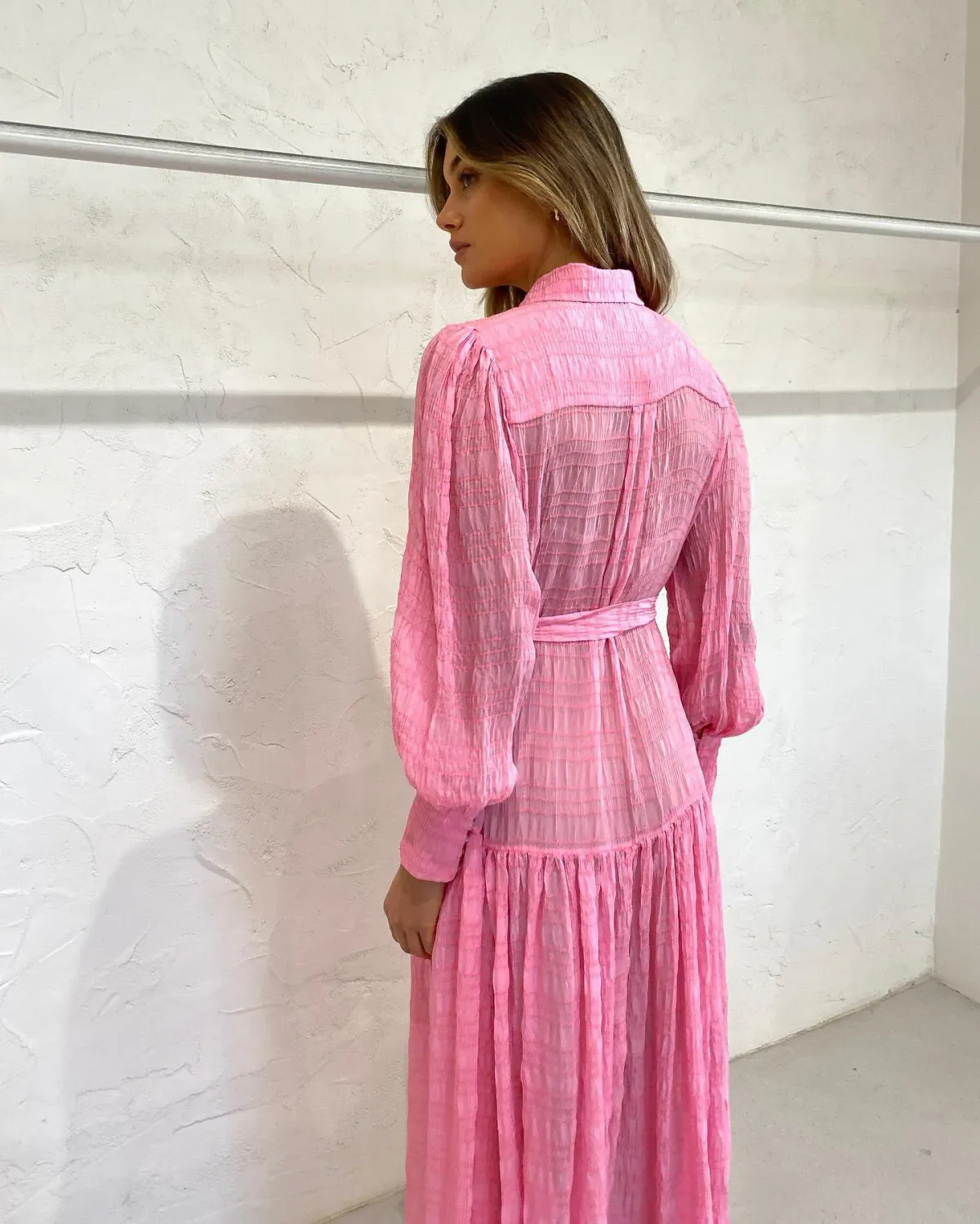 Alemais Antonella Silk Embroidered Shirt Maxi Dress Pink Size 6 AU - Image 5