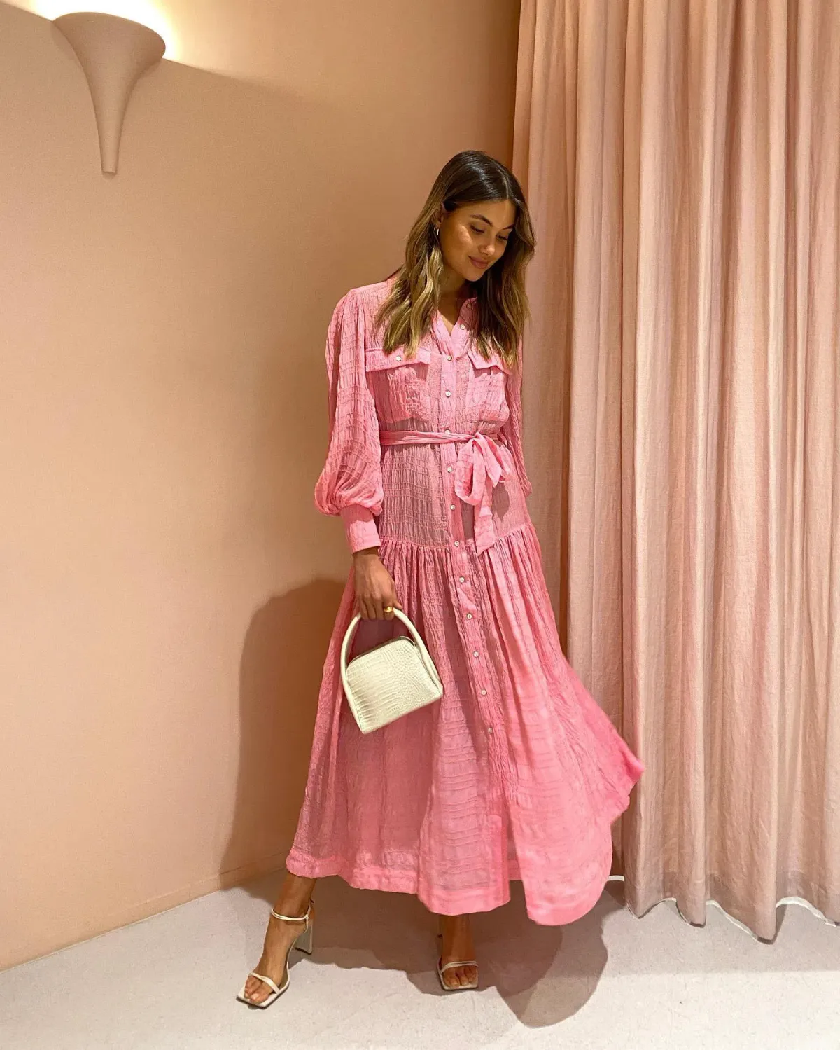 Alemais Antonella Silk Embroidered Shirt Maxi Dress Pink Size 6 AU - Image 3