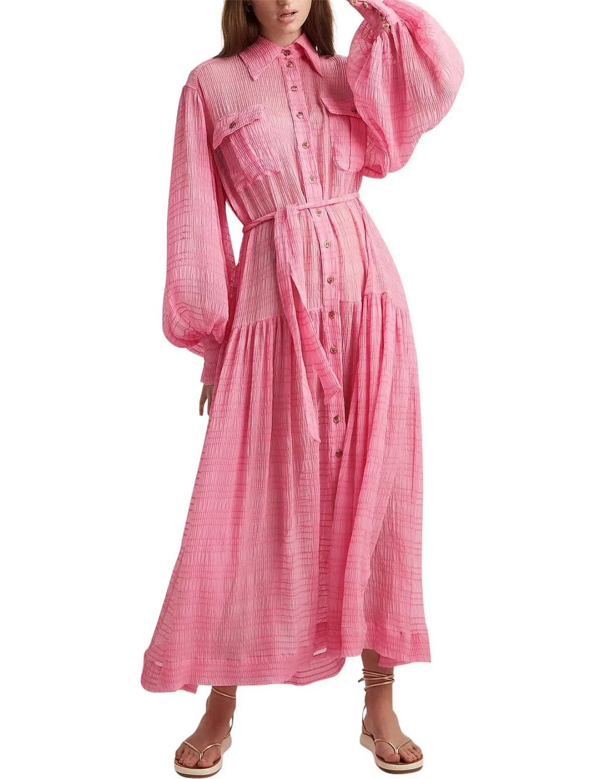 Alemais Antonella Silk Embroidered Shirt Maxi Dress Pink Size 6 AU - Image 2