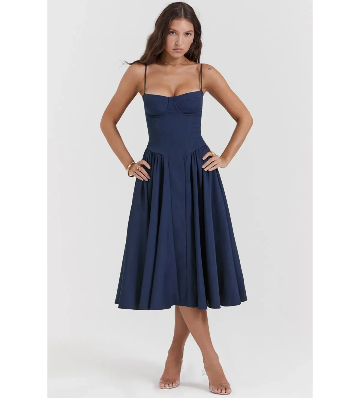 House of CB Samaria Corset Sundress in French Navy Size 6/XS for rent on The Volte - main image