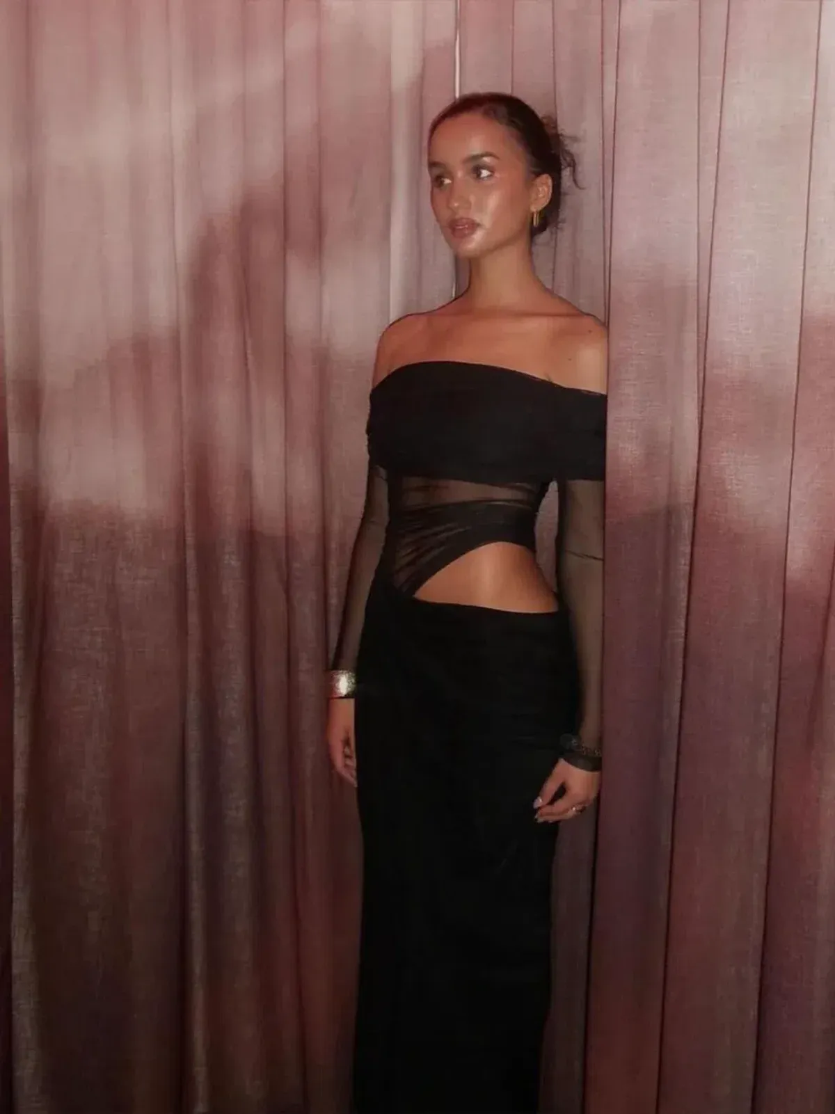 Benni Yasmin Off Shoulder Maxi Dress Black Size 8 for rent on The Volte - main image
