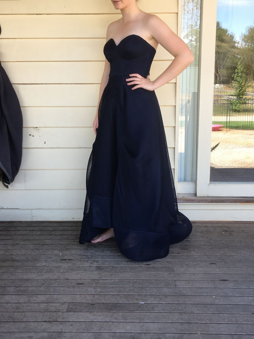 Bariano Strapless Navy Gown Size 8 for rent on The Volte - main image