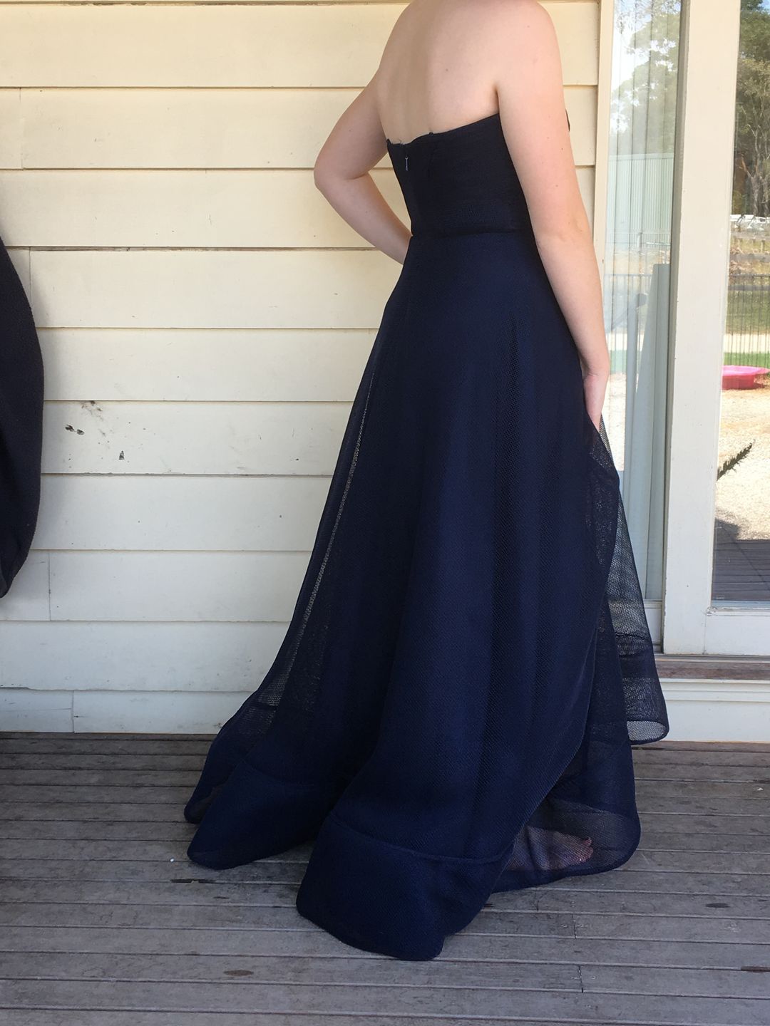 Bariano Strapless Navy Gown Size 8 for rent on The Volte - main image