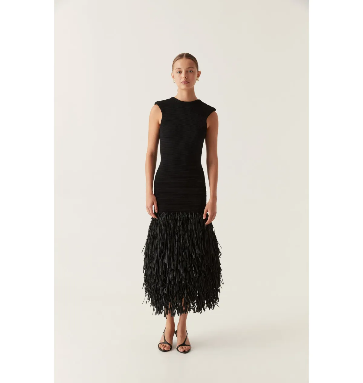 Aje Rushes Raffia Knit Midi Dress Black Size AU XS/US 2 - Image 1