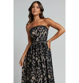 Sheike Madeleine Strapless Lace Scallop Hem Midi Dress in Black Size AU 8 for rent on The Volte - image 2