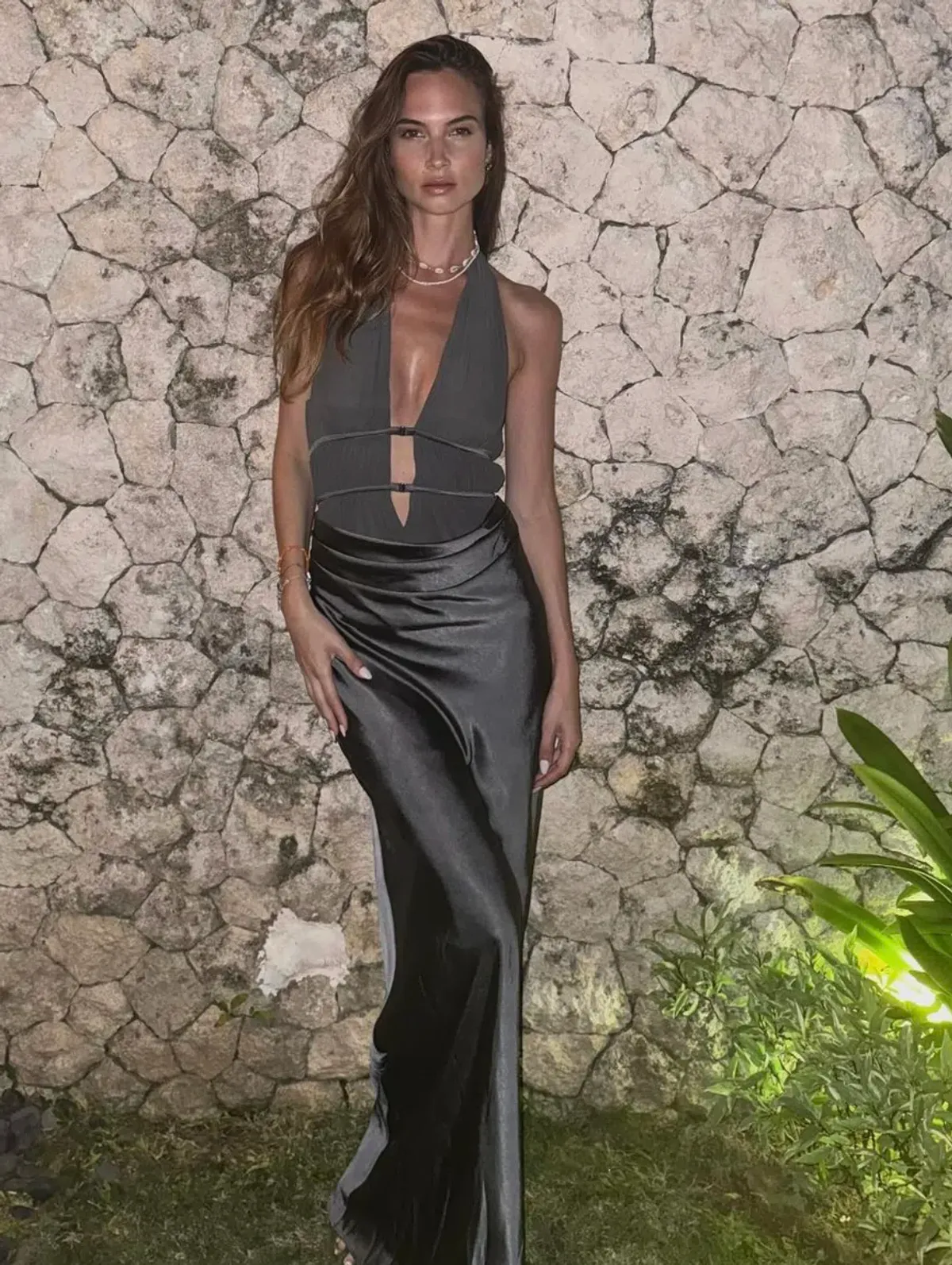 Misha Celine Satin Maxi Dress Pewter Size 10 - Image 1