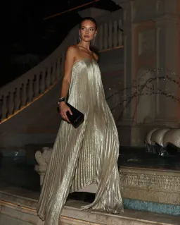 L'Idee Black Tie Gown Gold Shimmer Size 8 for rent on The Volte - image 1