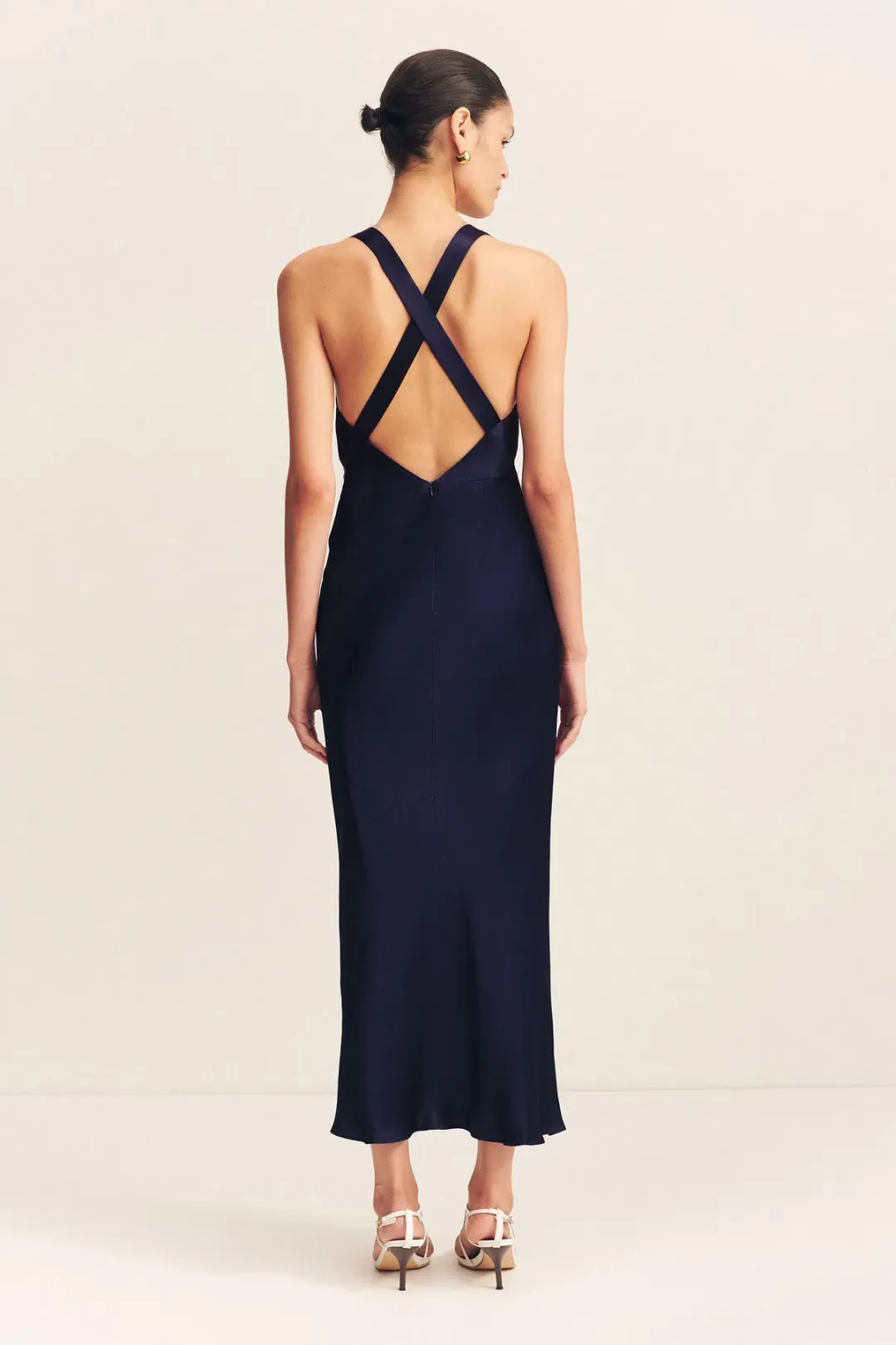 Shona Joy Camille Lace Cross Back Midi Dress in Deep Midnight/Ivory Size 6 for rent on The Volte - main image