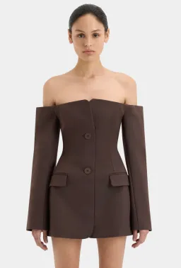 Sir the Label Sandrine Tailored Mini Dress Chocolate Brown Size 3 / AU 12 for rent on The Volte - image 2
