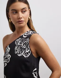 Minima Escenciales Besiana One Shoulder Dress Black/Floral Size 18 for rent on The Volte - image 2