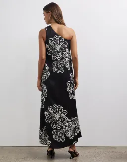 Minima Escenciales Besiana One Shoulder Dress Black/Floral Size 18 for rent on The Volte - image 3
