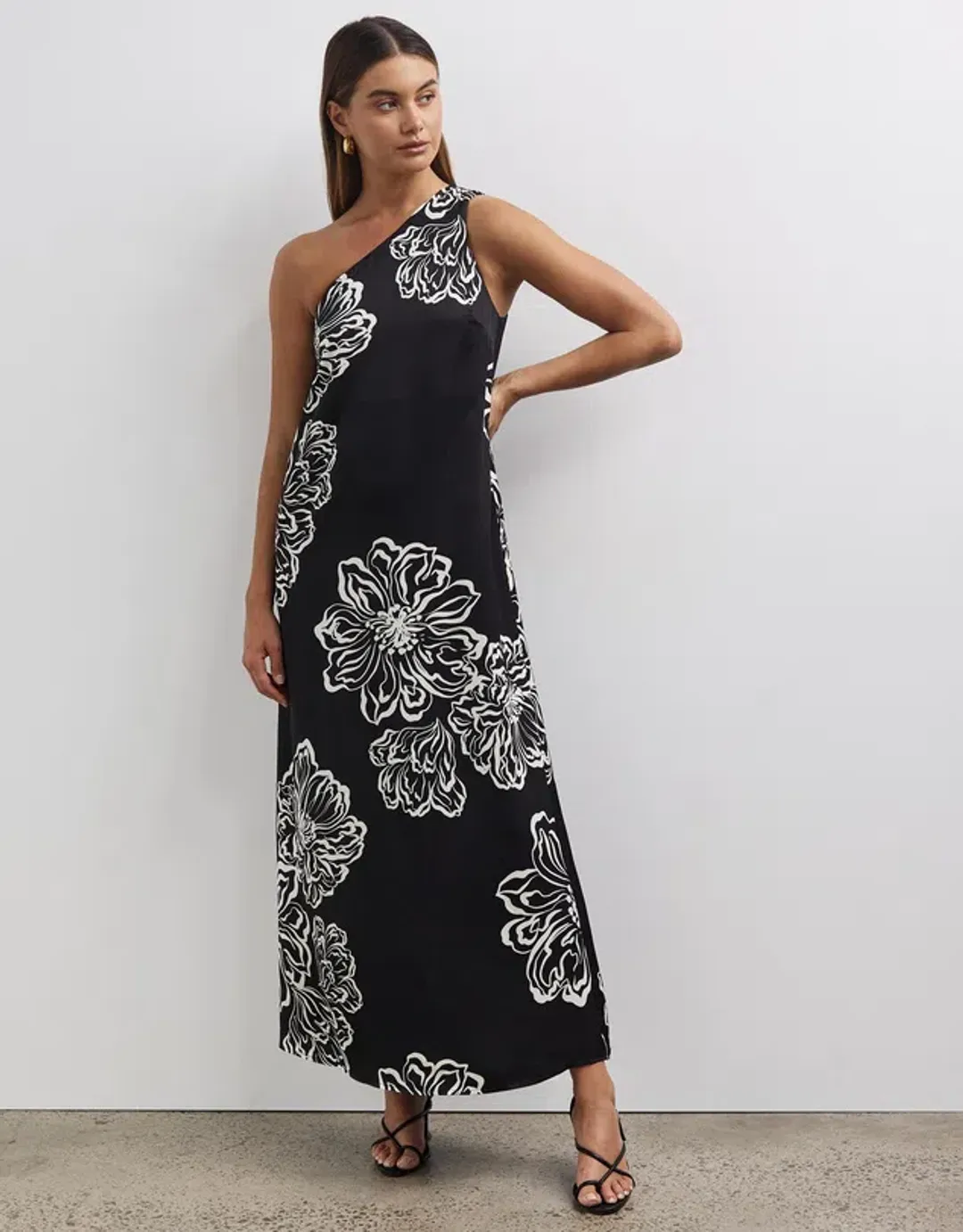 Minima Escenciales Besiana One Shoulder Dress Black/Floral Size 18 for rent on The Volte - main image