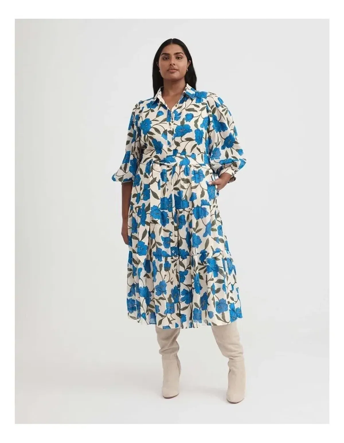Witchery Silk Linen Blue Violet Shirt Dress in Lapis Size 18 - Image 1