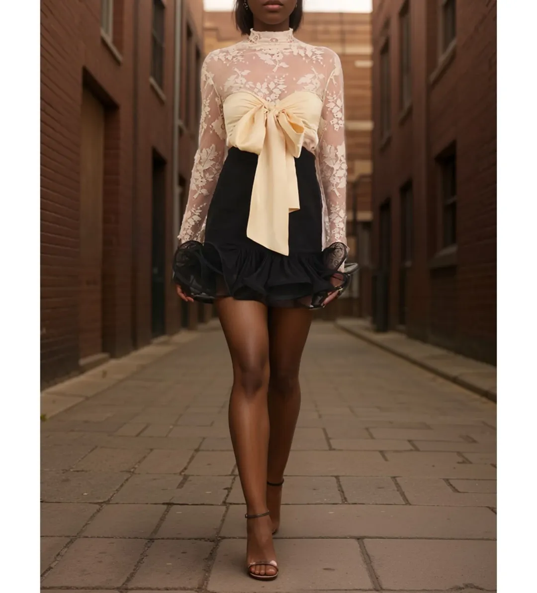 Zimmermann The Illustration Flounce Mini in Tea/Black Size 0P /Au 6 for rent on The Volte - main image