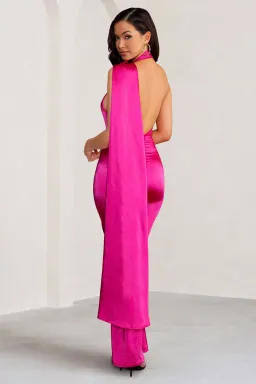 Club L London Asymmetric Scarf Neck Backless Maxi Dress Hot Pink Size 8 for rent on The Volte - image 3