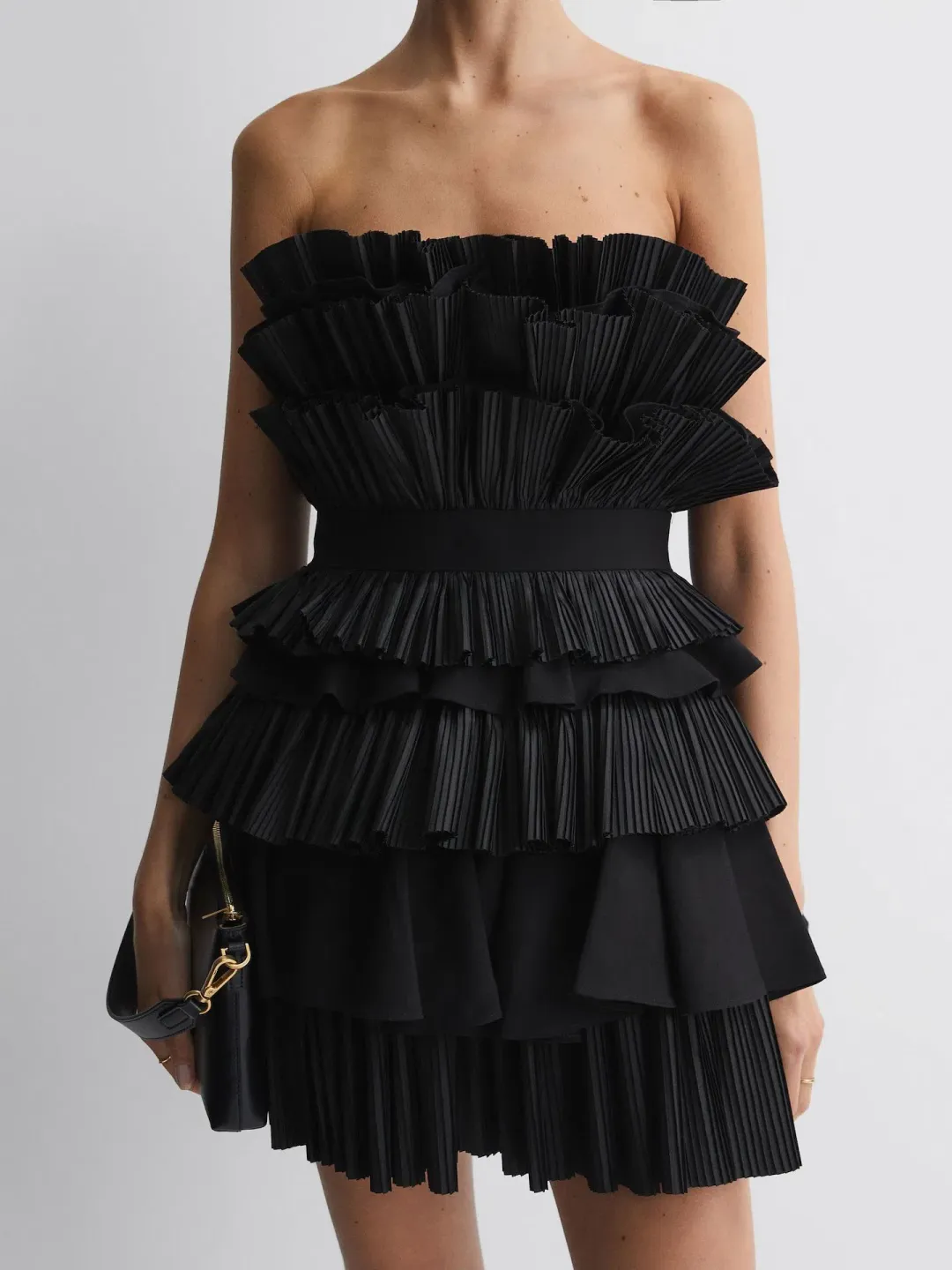 Acler Elsher Strapless Tiered Mini Dress Black Size 10 for rent on The Volte - main image