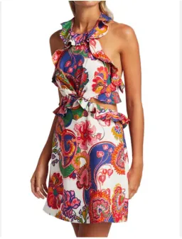 Zimmermann Lovestruck Tie Back Mini Dress Natural Paisley Floral Size 10 for rent on The Volte - image 2