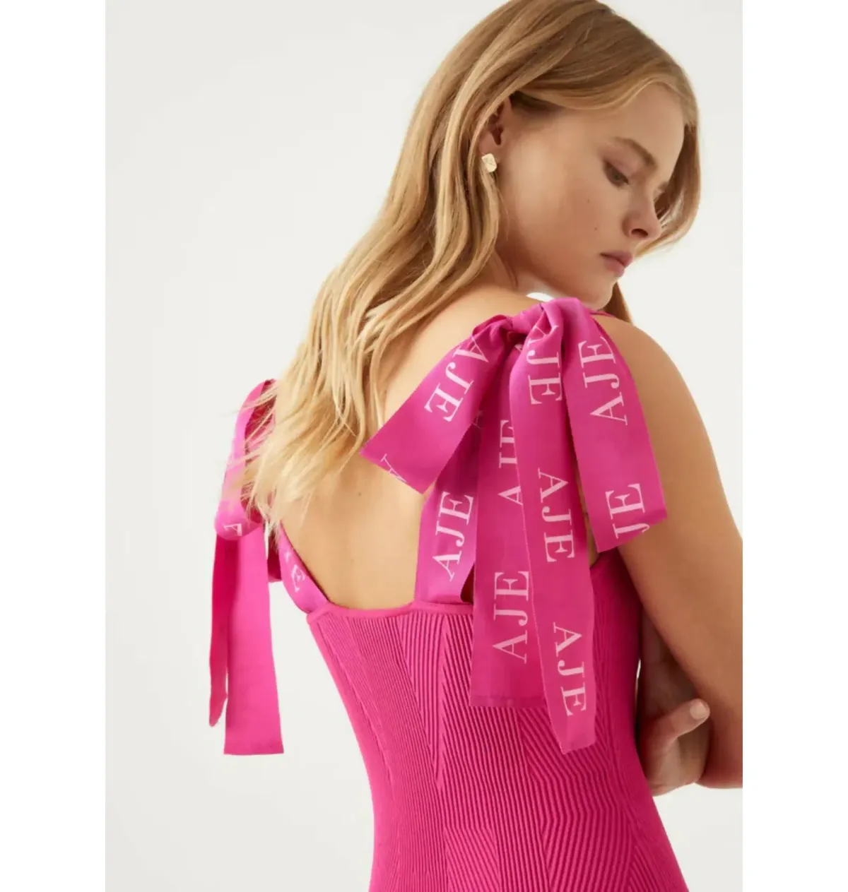 Aje Amber Knit Tie Shoulder Logo Mini Dress Pink Size S / AU 8 - Image 2