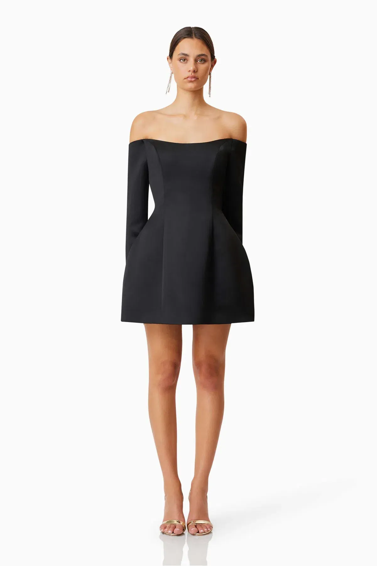 Elliatt Vida Off The Shoulder Day Mini Dress Black Size 12 - Image 1