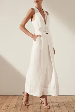 Shona Joy Gaia Sleeveless Belted Wide Leg Jumpsuit White Size 6 for rent on The Volte - image 1