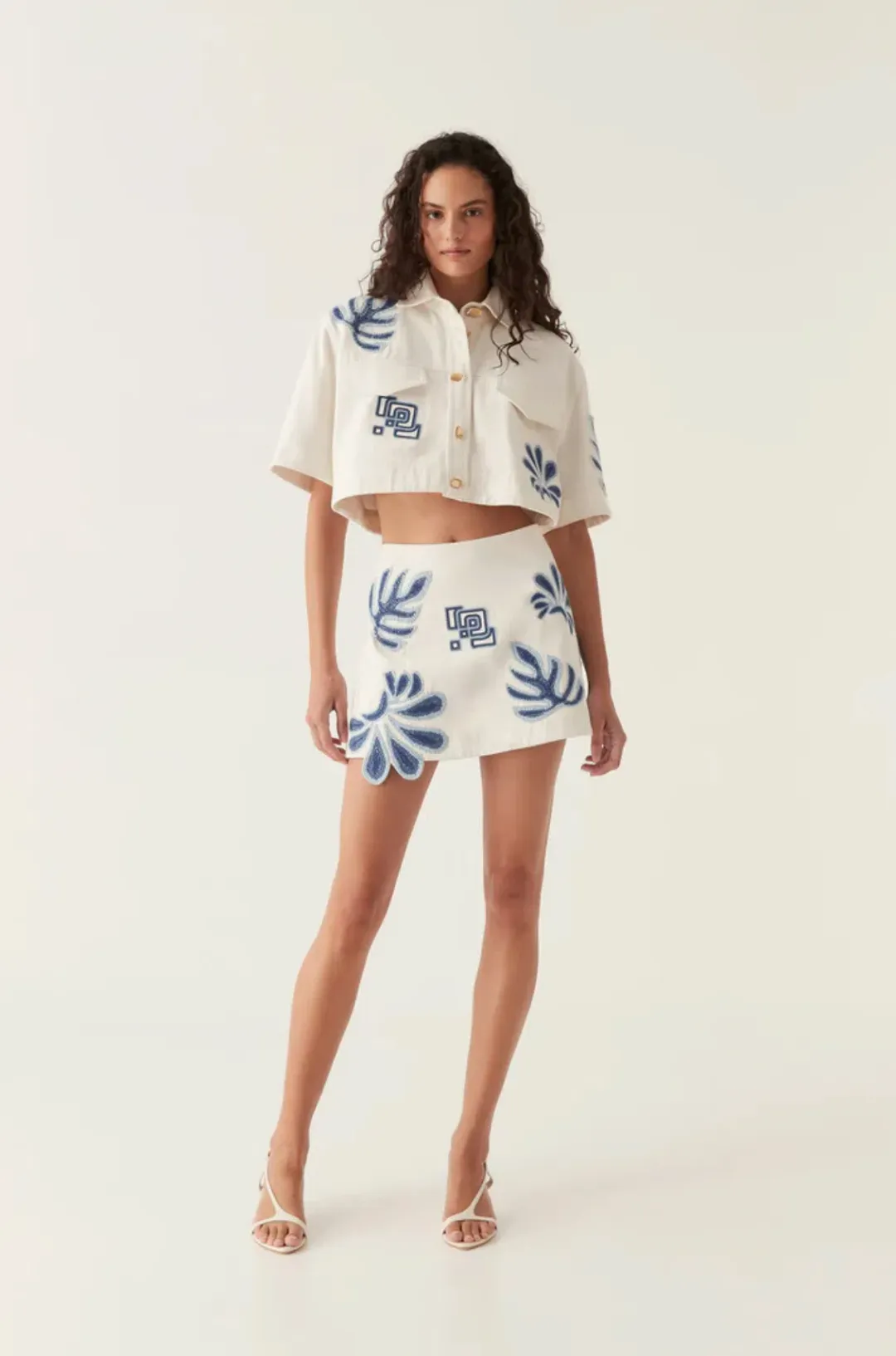 Aje Esprit Embroidered Skirt Size 10 and Top Size 6 Set Ivory-Blue for rent on The Volte - main image