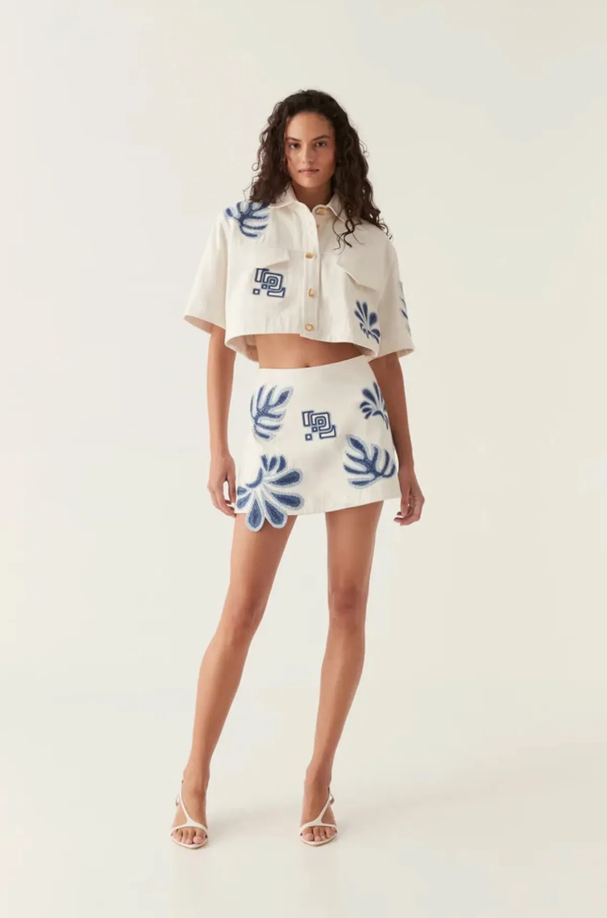 Aje Esprit Embroidered Skirt Size 10 and Top Size 6 Set Ivory-Blue - Image 1