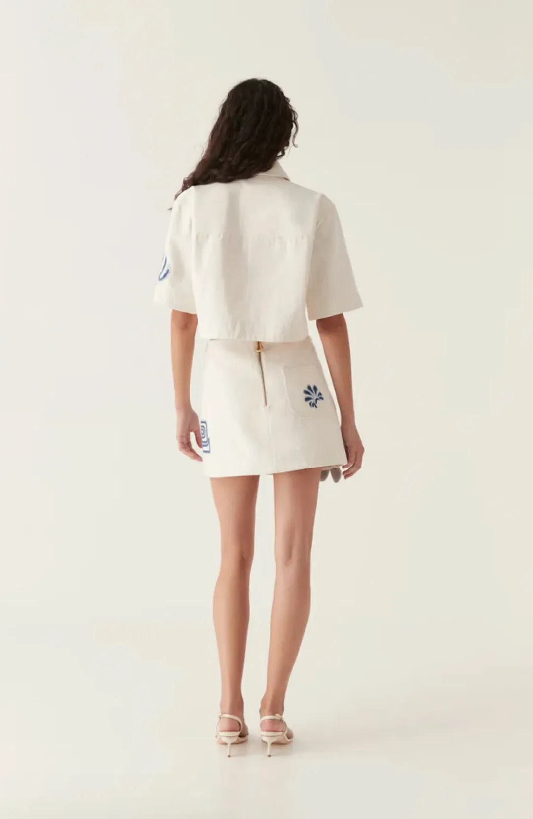Aje Esprit Embroidered Skirt Size 10 and Top Size 6 Set Ivory-Blue for rent on The Volte - main image