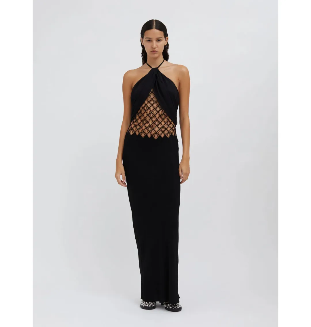 Christopher Esber Fluted Silk Column Dress Black Size AU 8 for rent on The Volte - main image