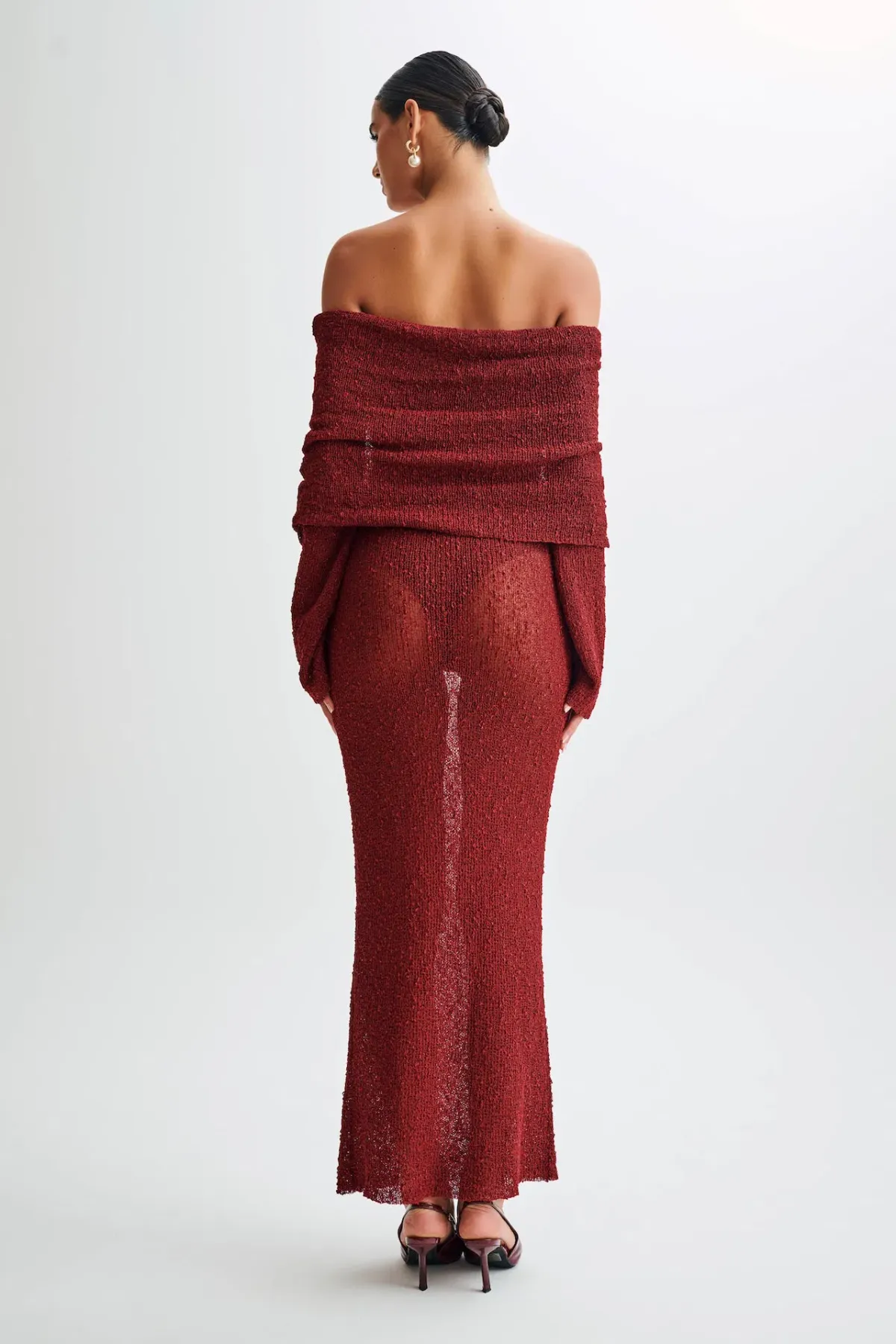 Meshki Marisol Off Shoulder Boucle Maxi Dress in Plum Size M / AU 10 - Image 2