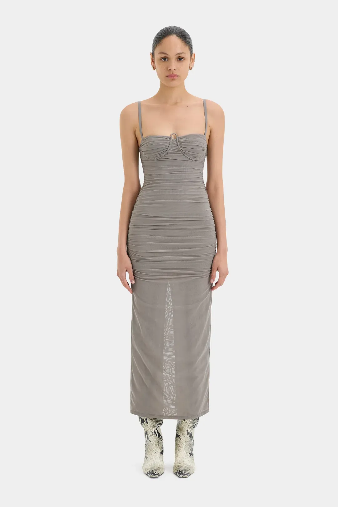 Sir the Label Jacques Gathered Midi Dress in Slate Grey Size 0 / XS/ AU 6 for rent on The Volte - main image