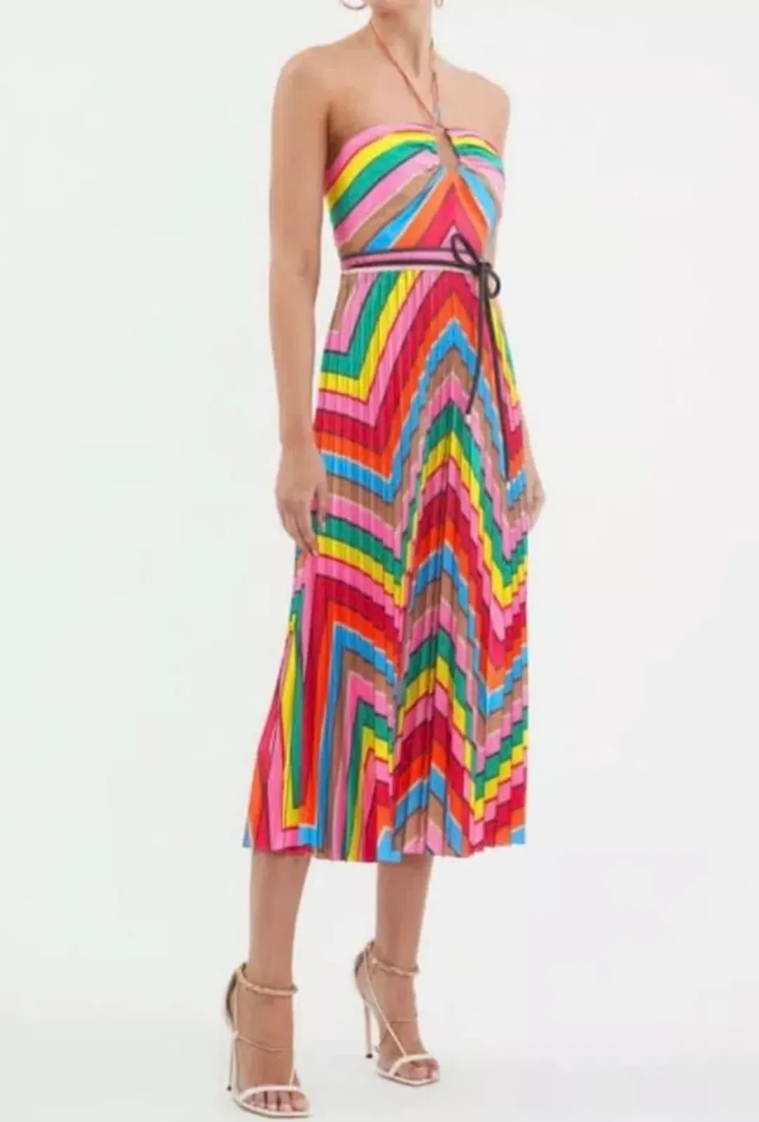 REBECCA VALLANCE DALI HALTER MIDI DRESS IN MULTI SIZE 10 for rent on The Volte - main image