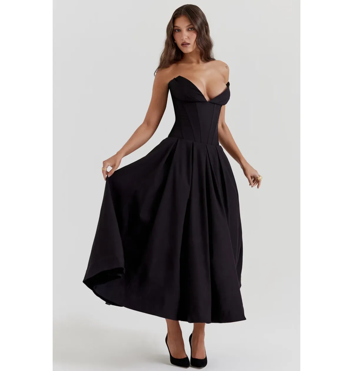 House of CB Lady Strapless Midi Dress Black Size AU 8 - Image 3