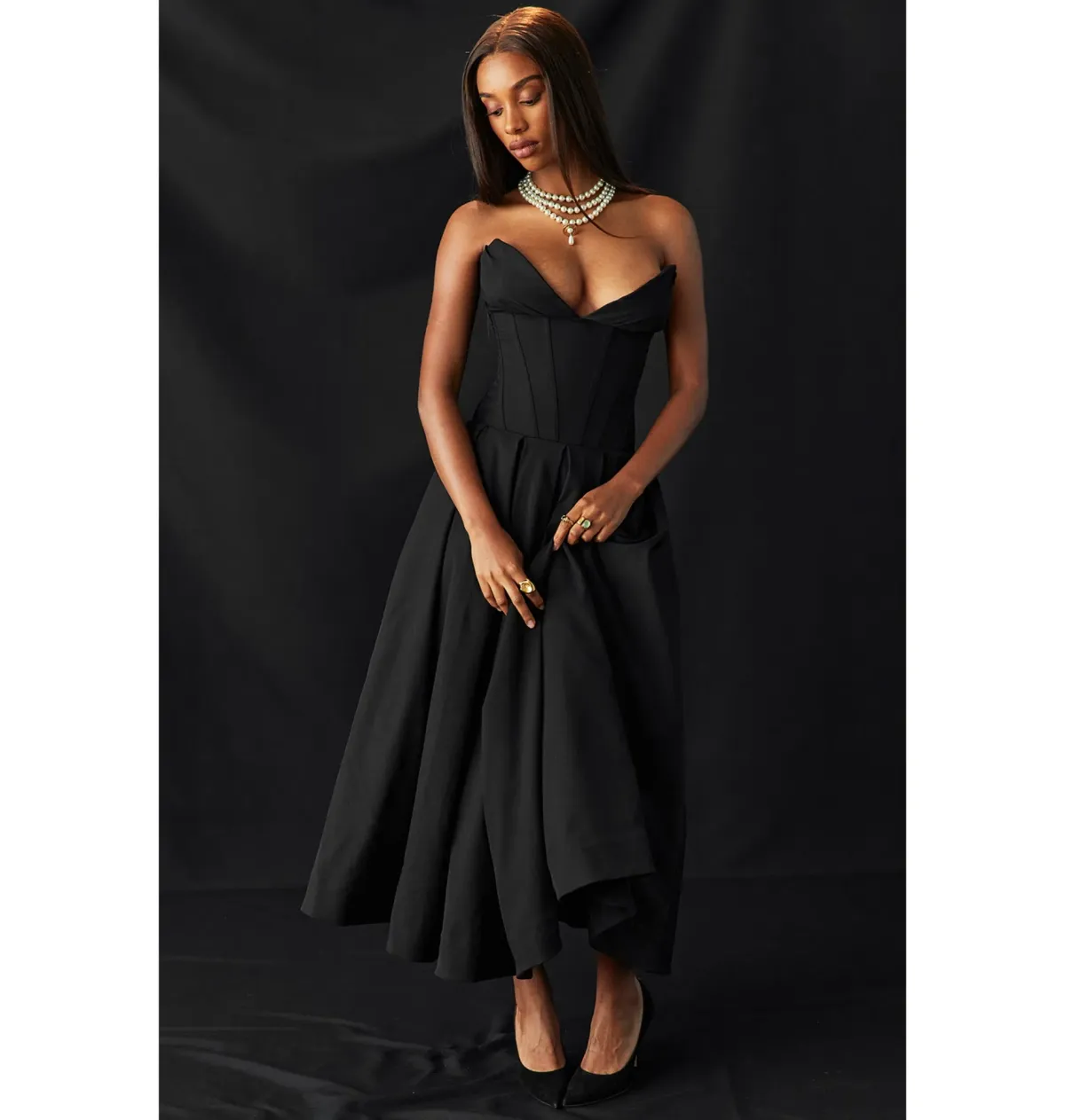 House of CB Lady Strapless Midi Dress Black Size AU 8 - Image 1