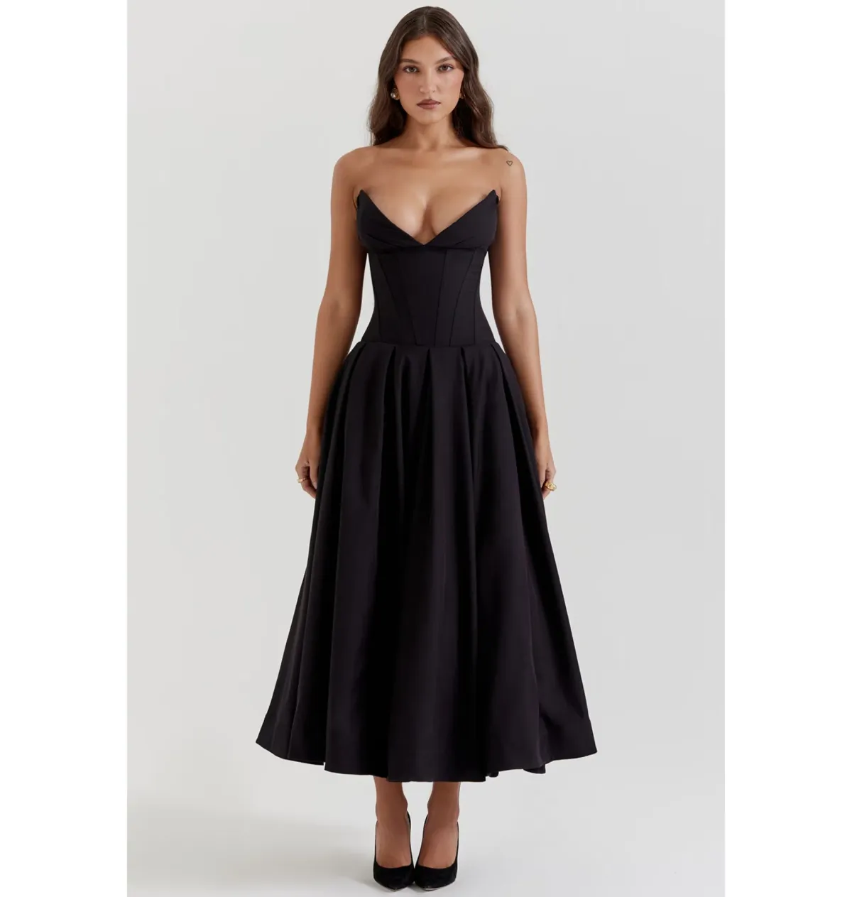 House of CB Lady Strapless Midi Dress Black Size AU 8 - Image 4
