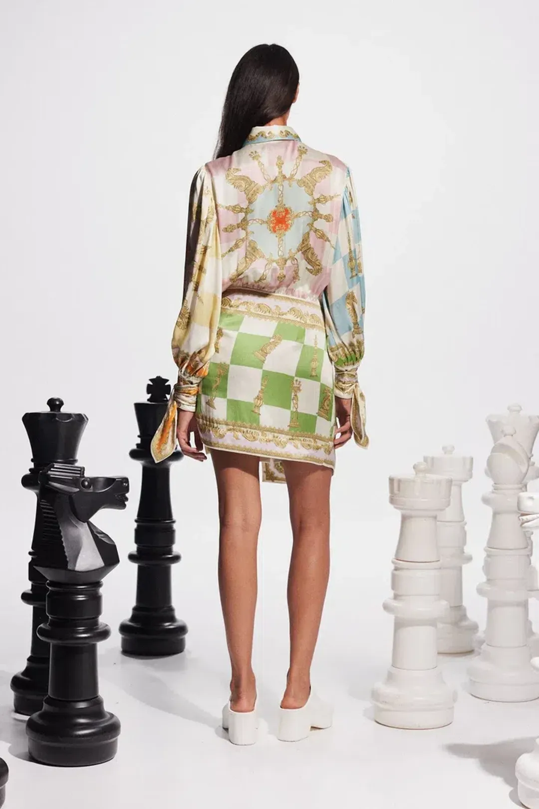 Alemais Checkmate Silk Mini Dress Multi Size 12 for rent on The Volte - main image